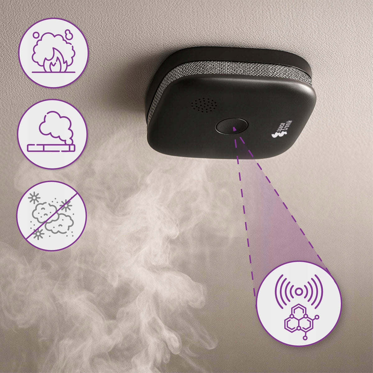 Detector Fire Smoke Sensor Spacetronik Alarm SERVICE LIFE 10 YEARS Manufacturer code SA-DS03B