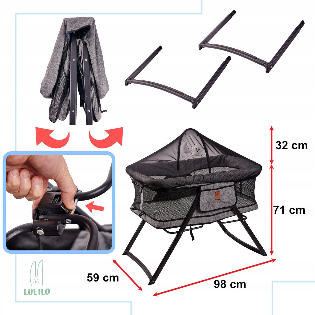 Detská cestovná postieľka sivá LULILO Brand Lulilo
