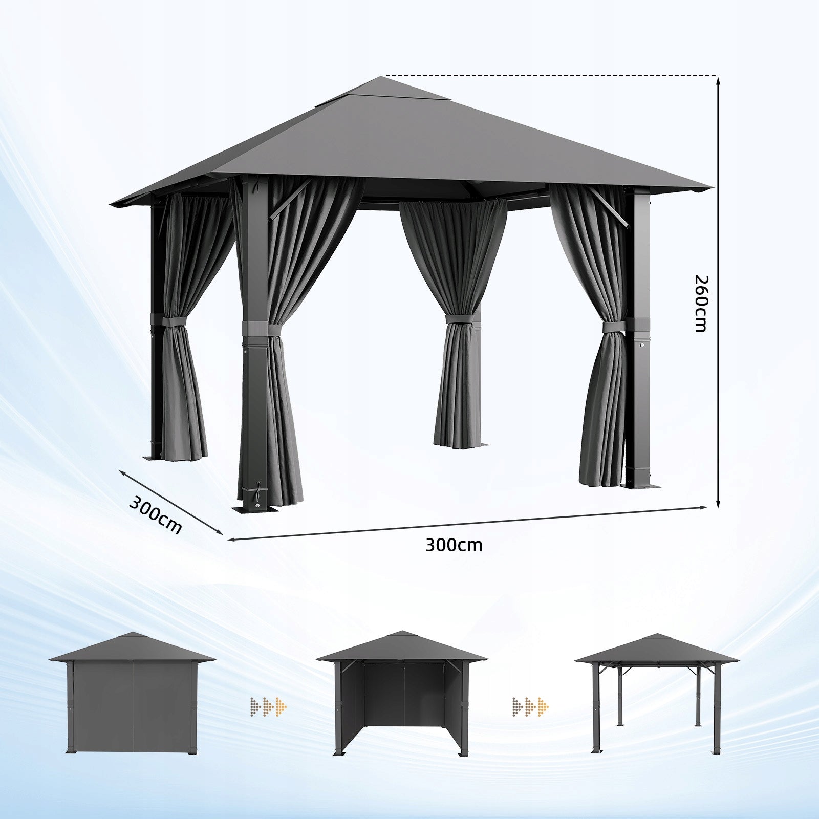 Devoko Altana ogrodowa 3x3 m, w całości wykonana z aluminium Szara