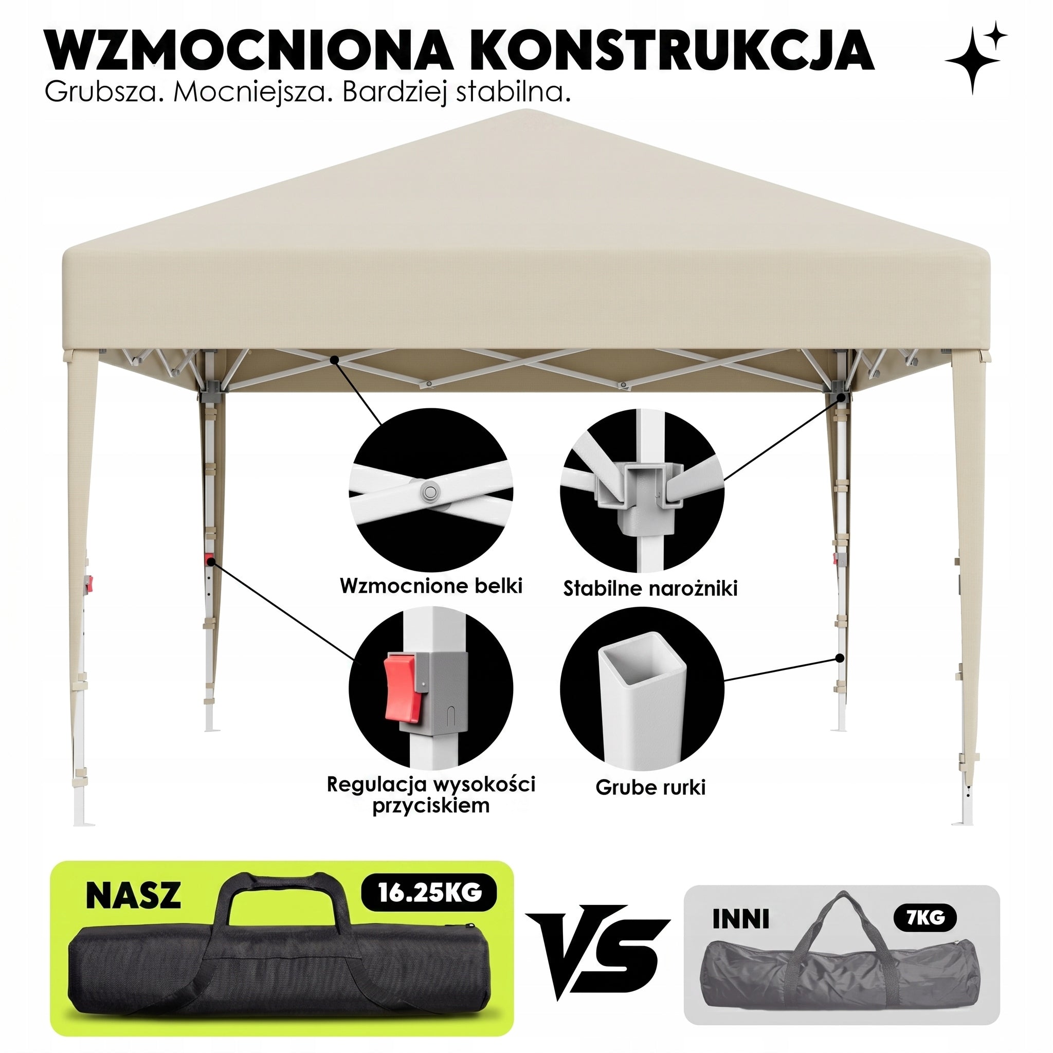 Devoko Namiot 3x3 m kempingowy, imprezowy, ogrodowy i wystawienniczy beżowy Width 300 m