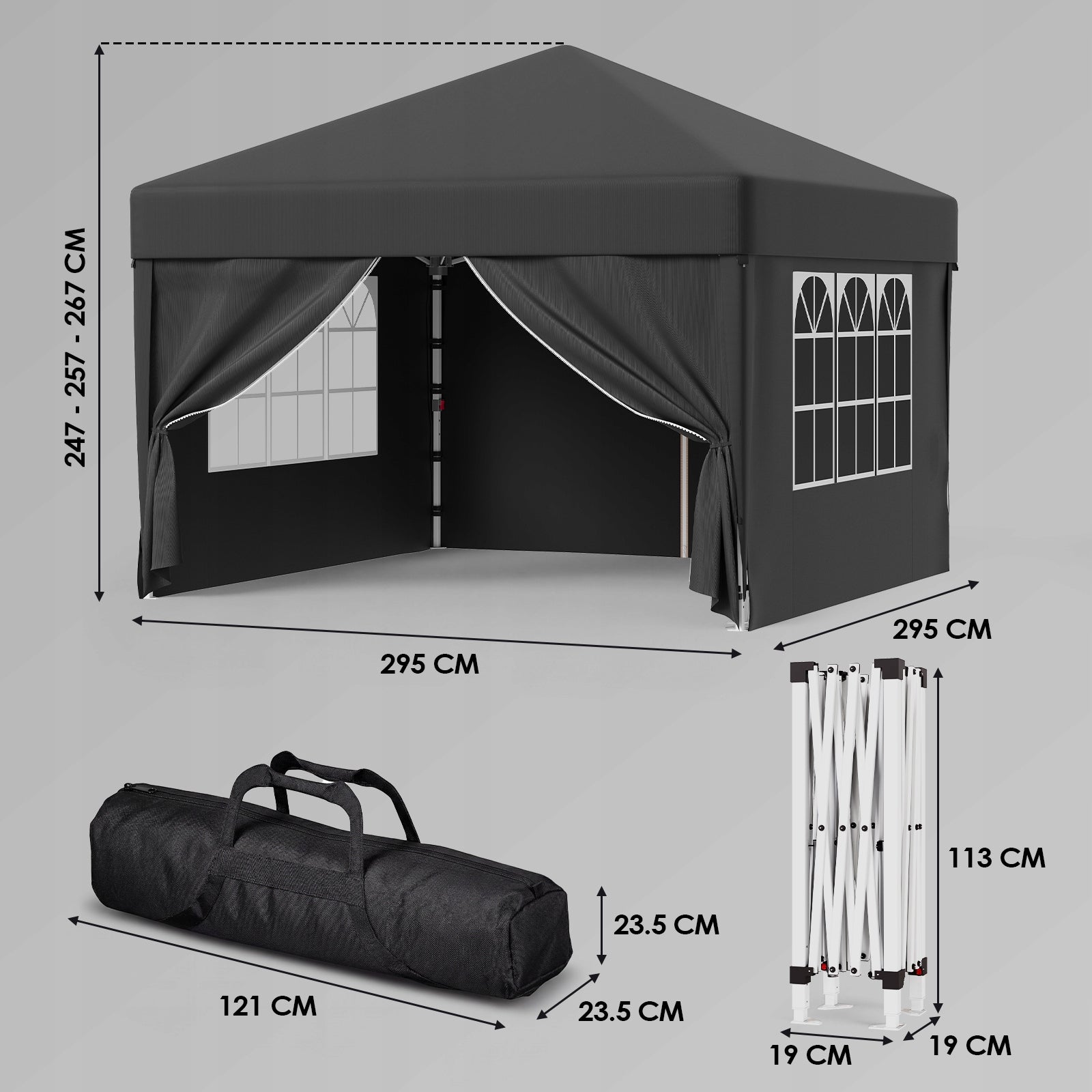 Devoko Namiot 3x3 m kempingowy, imprezowy, ogrodowy i wystawienniczy czarny Packaging status original