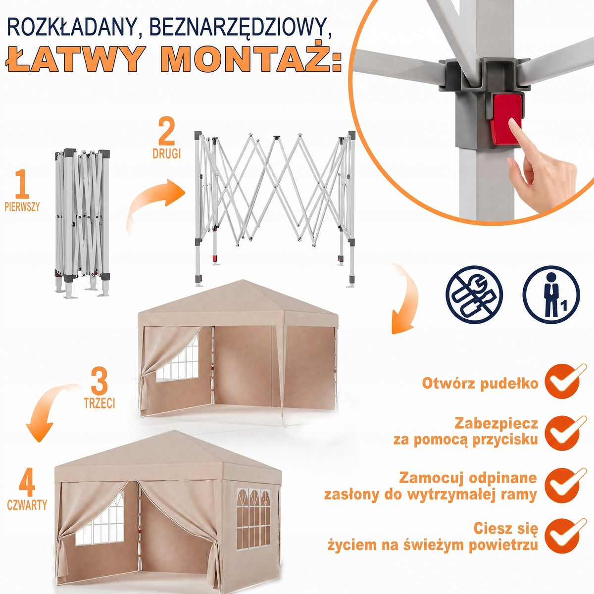 Devoko Pawilon ogrodowy 3x3m z ścianami, wodoodporny namiot targowy Beżowy Manufacturer code 8901647071267
