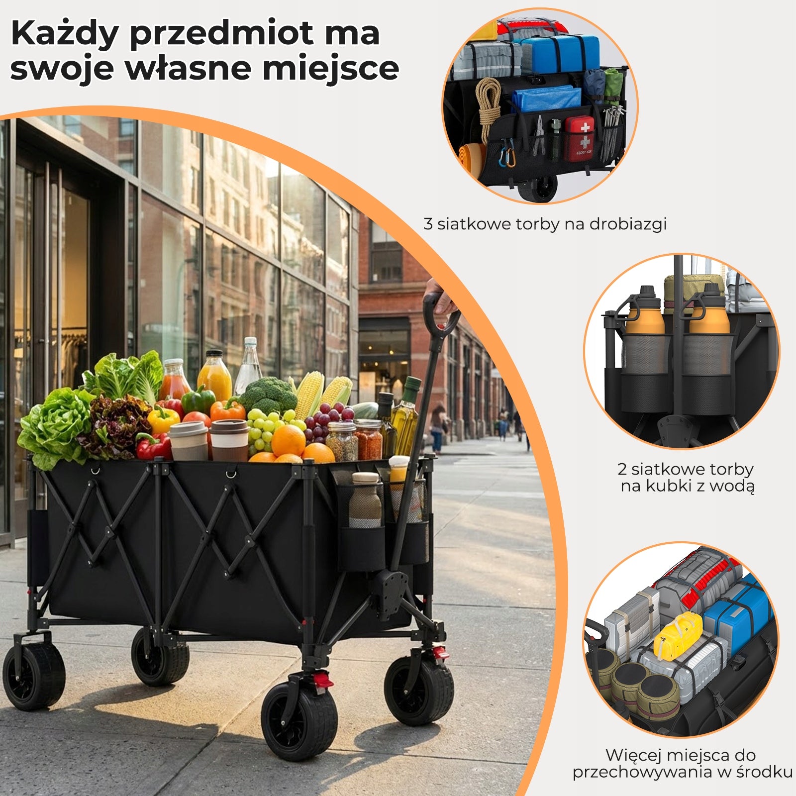 Devoko Składany wózek kempingowy o pojemności 300 litrów Czarny Kind trolley