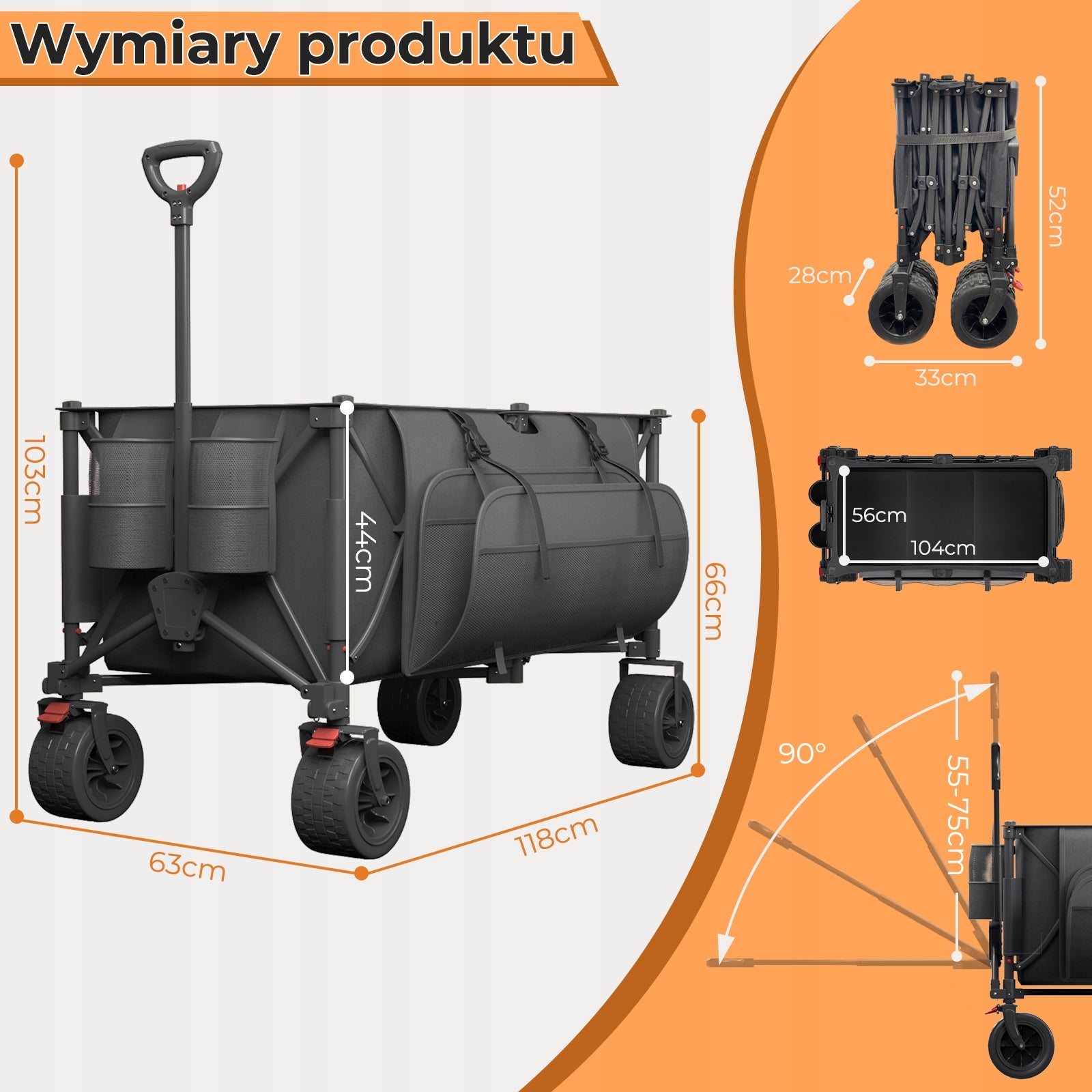 Devoko Składany wózek kempingowy o pojemności 300 litrów Szary Capacity 300 l
