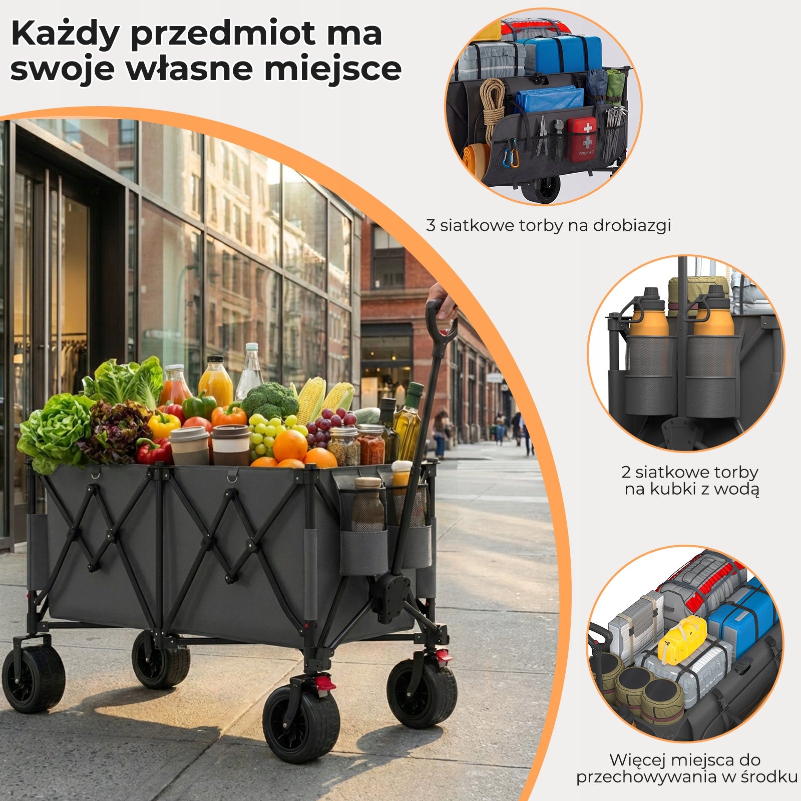 Devoko Składany wózek kempingowy o pojemności 300 litrów Szary Kind trolley