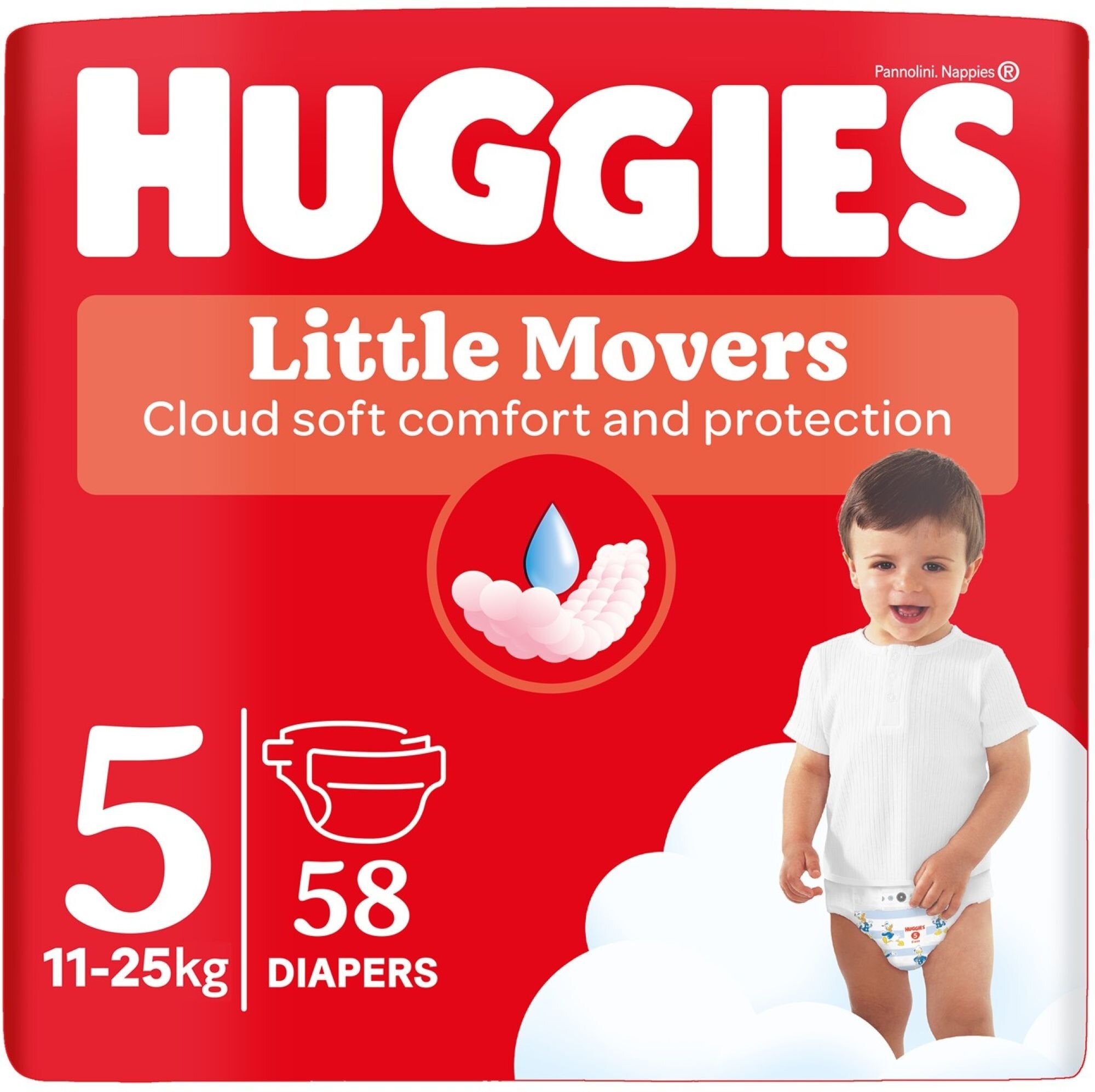 Diapers HUGGIES Little Movers Mega Pack 5 11-25kg (58 pcs) Diapers type disposable