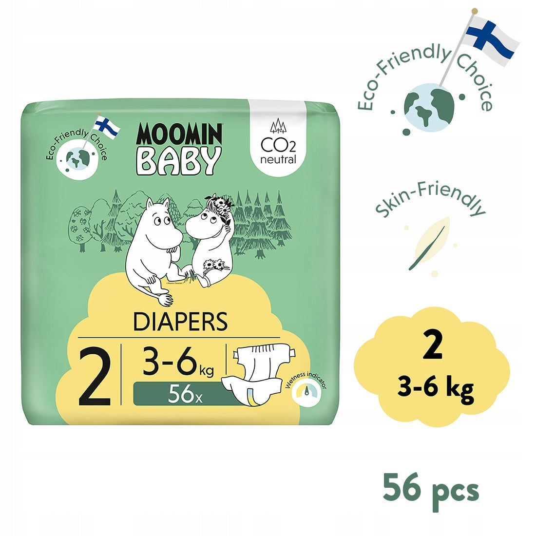 Diapers Moomin Baby 2 Newborn 3 – 6 kg 56 pcs. Muumi Breathable+FREEBIE Brand Muumi