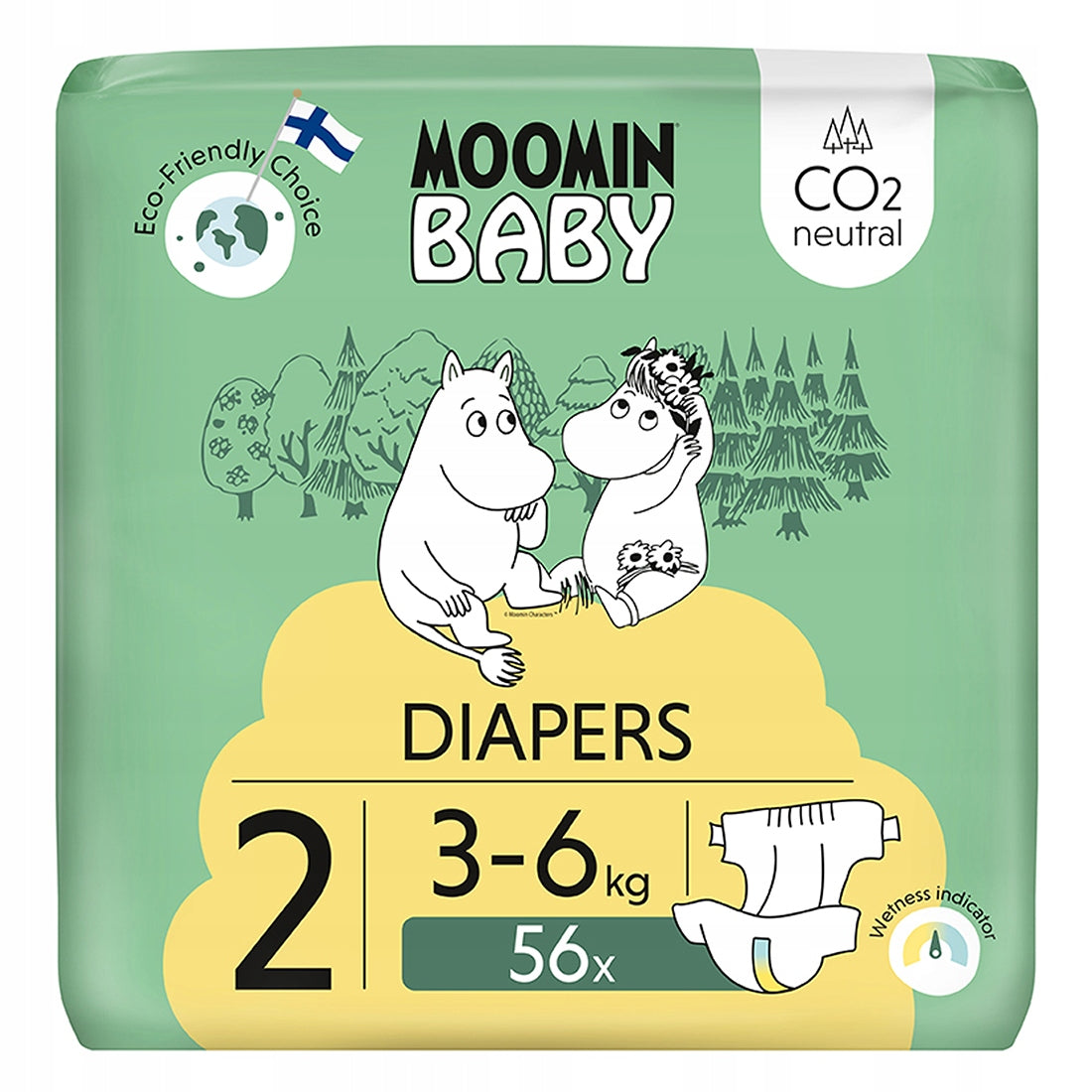 Diapers Moomin Baby 2 Newborn 3 – 6 kg 56 pcs. Muumi Breathable+FREEBIE Manufacturer code 58100