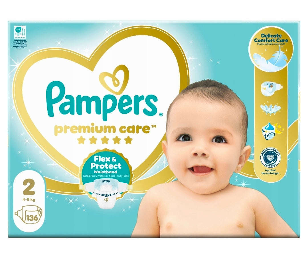 Diapers Pampers Premium Care size. 2, 4-8 kg 136 pcs_FLEX&Protect Packaging status original