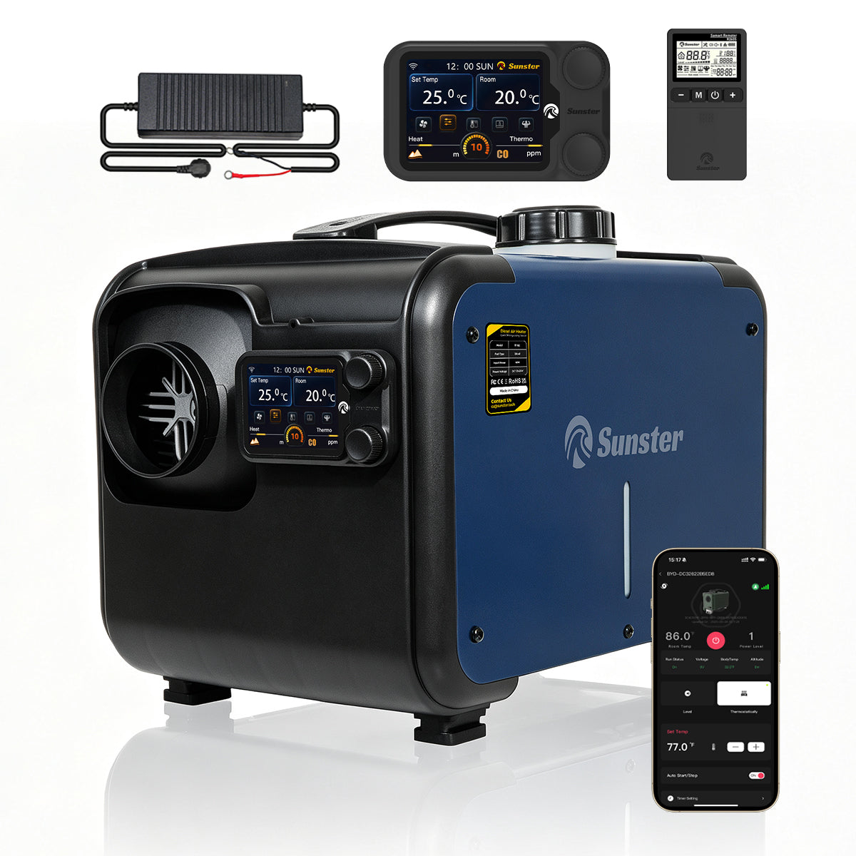Diesel Heater 8kW WiFi CO Sensor 12V/24V 230V Motorhome Truck Manufacturer code Sunster A2302BS