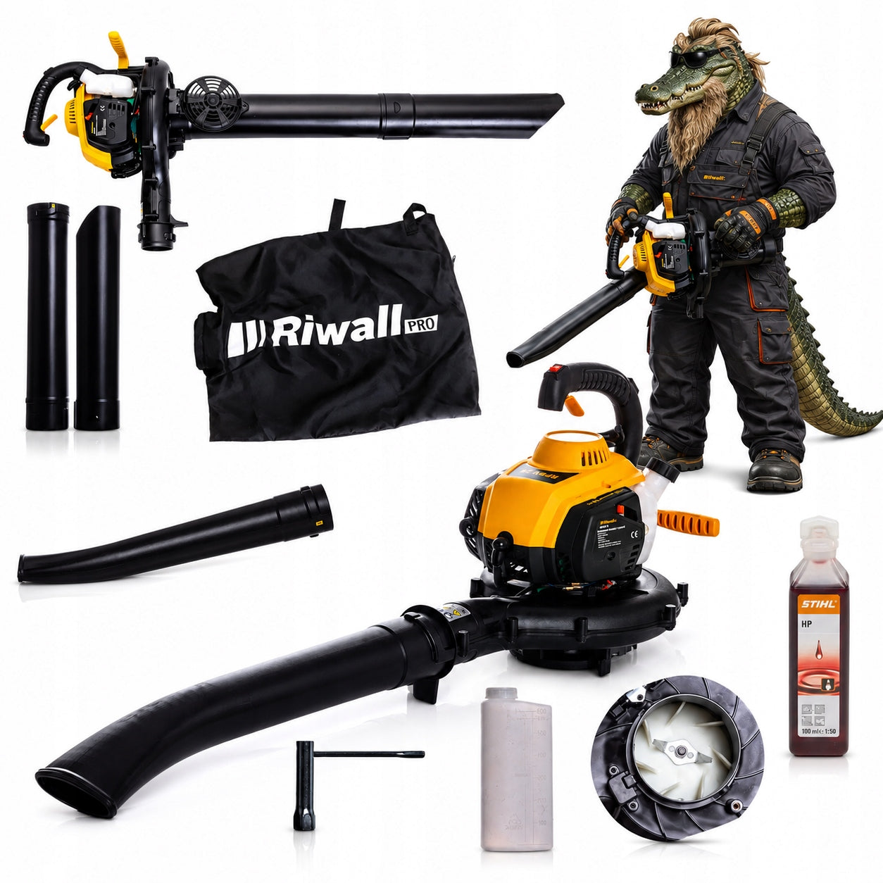Diesel blower Riwall RPBV 26 set for leaves vacuum cleaner metal knife