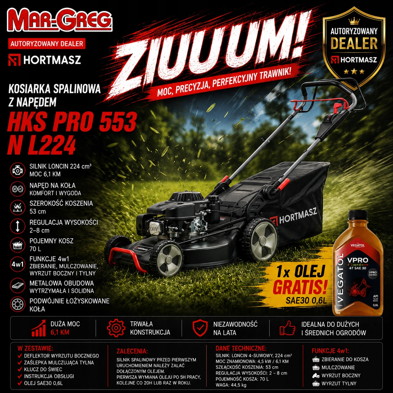 Diesel mower with Hortmasz HKS PRO 553 N L224 + FREEBIE OIL HIT!
