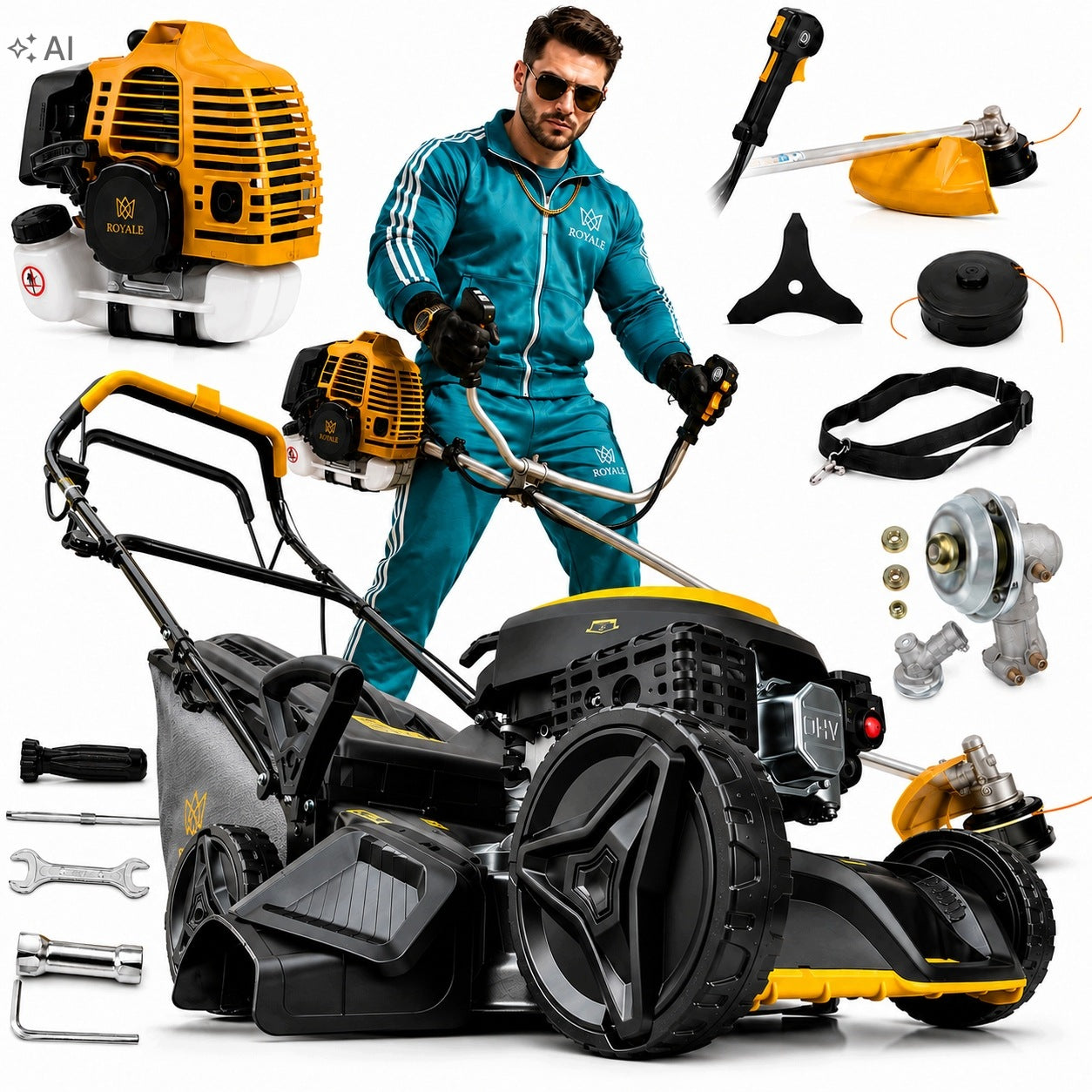 Diesel mower with Royale Grass King 9000 56cm + diesel scythe