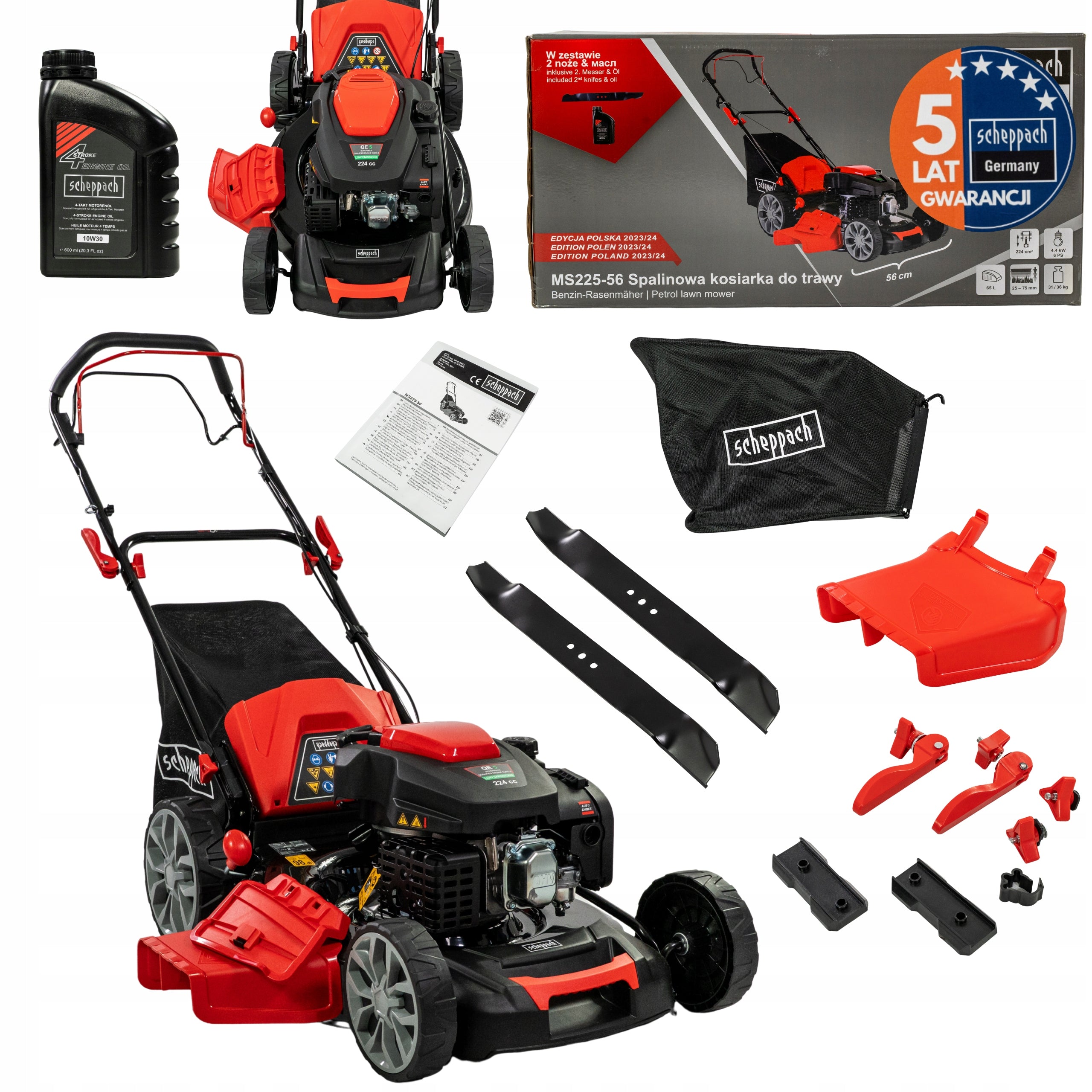 Diesel mower with Scheppach MS225-56 Basket 65l 6KM 56 cm Set Packaging status original