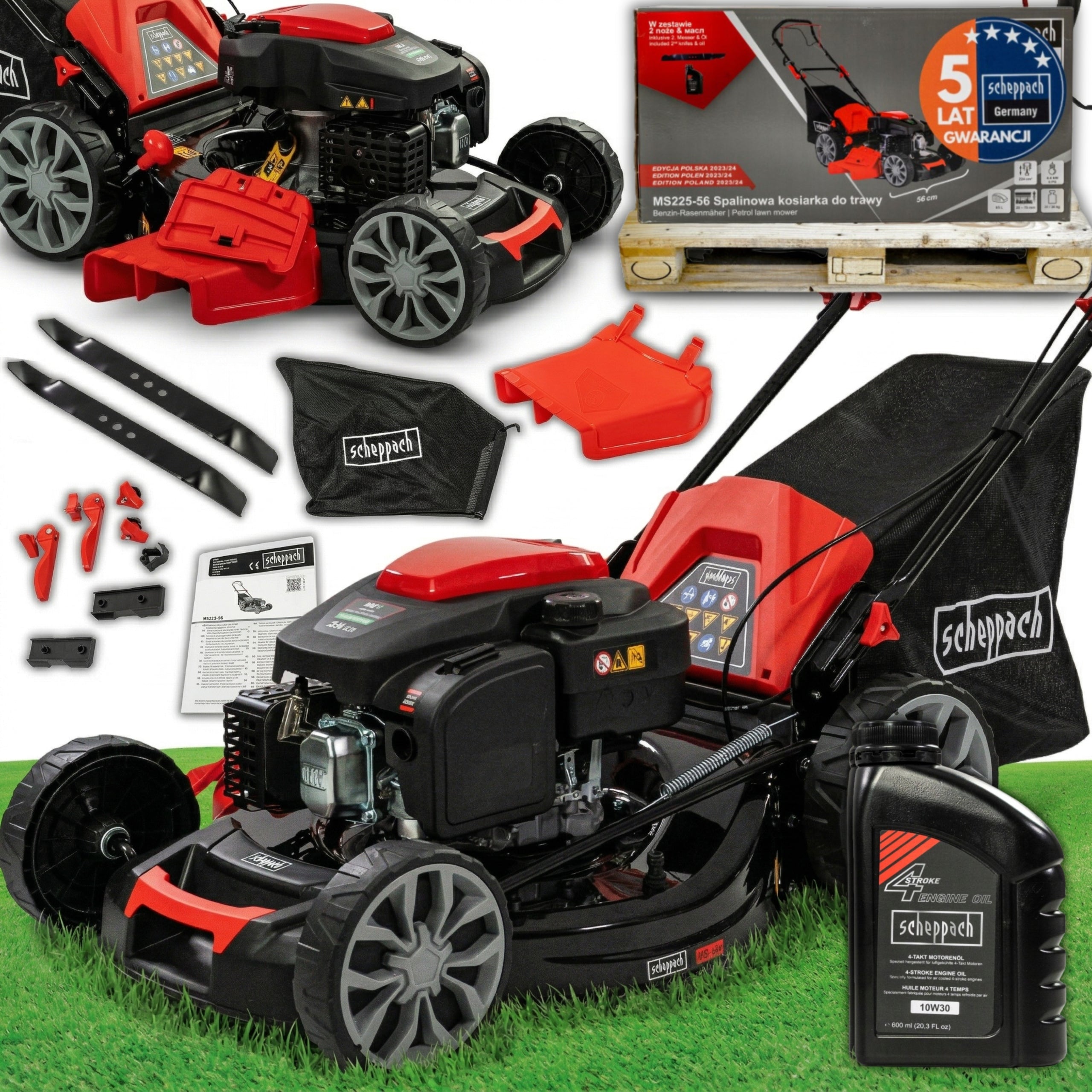 Diesel mower with Scheppach MS225-56 Basket 65l 6KM 56 cm Set