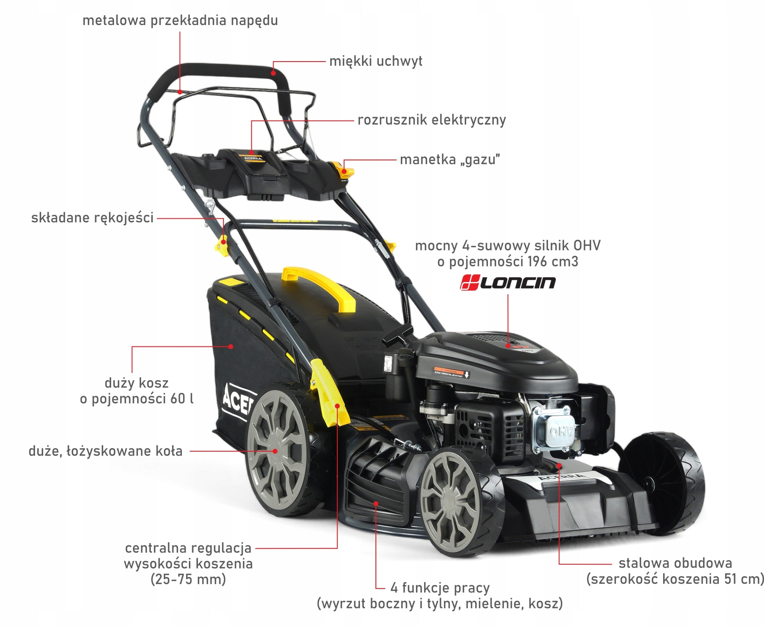 Diesel mower with electric starter and drive, Loncin / 51 cm Packaging status original