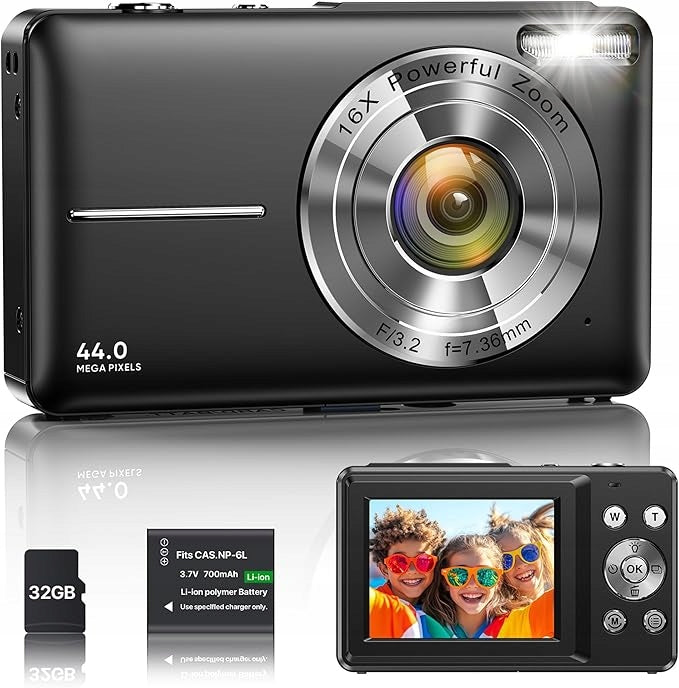 Digital Camera 1080P 44MP Vlogging Camera for Children Teenagers FHD