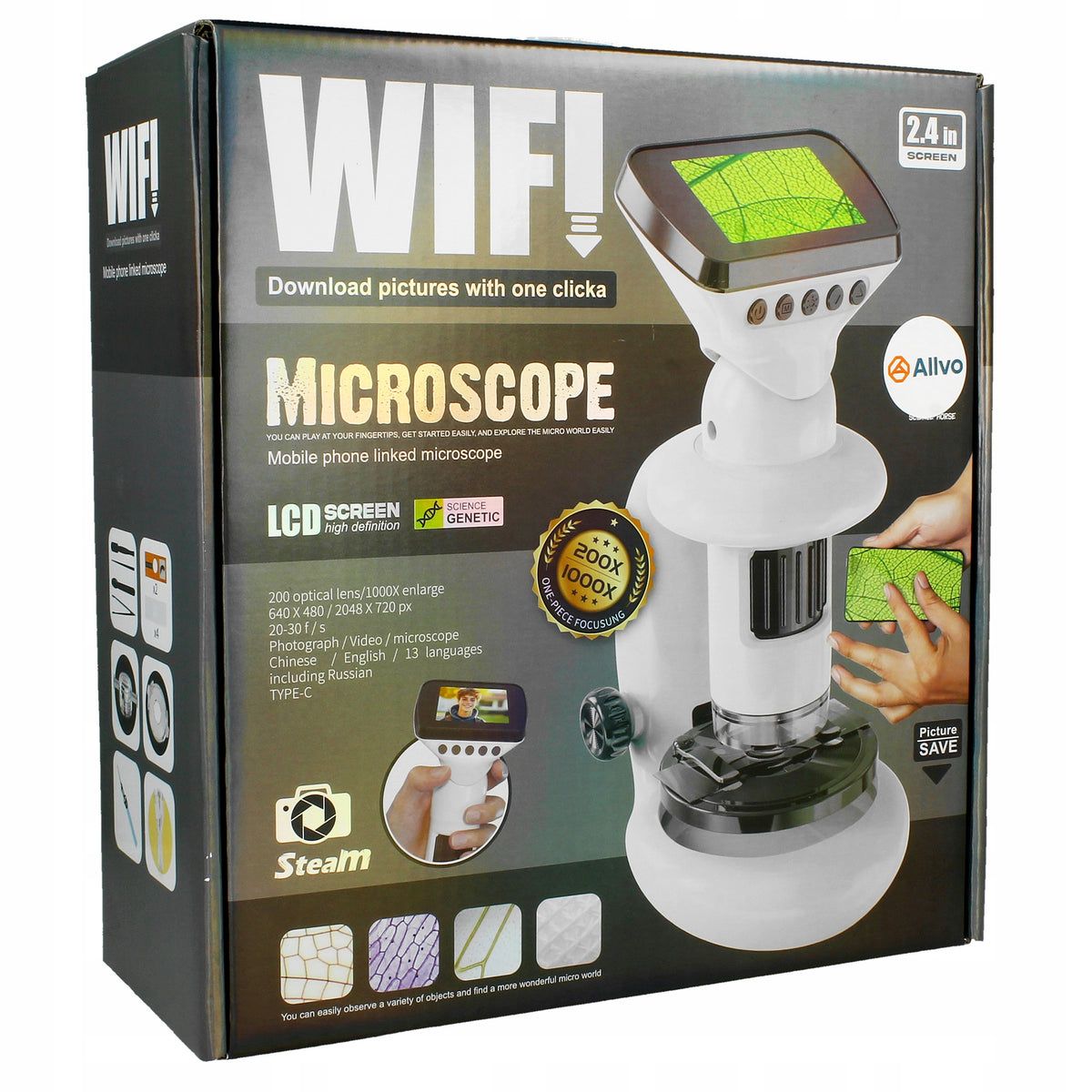 Digital Microscope Optical WiFi ZOOM 1000x LCD 2,4'' LED Tripod + Accessories Packaging status original