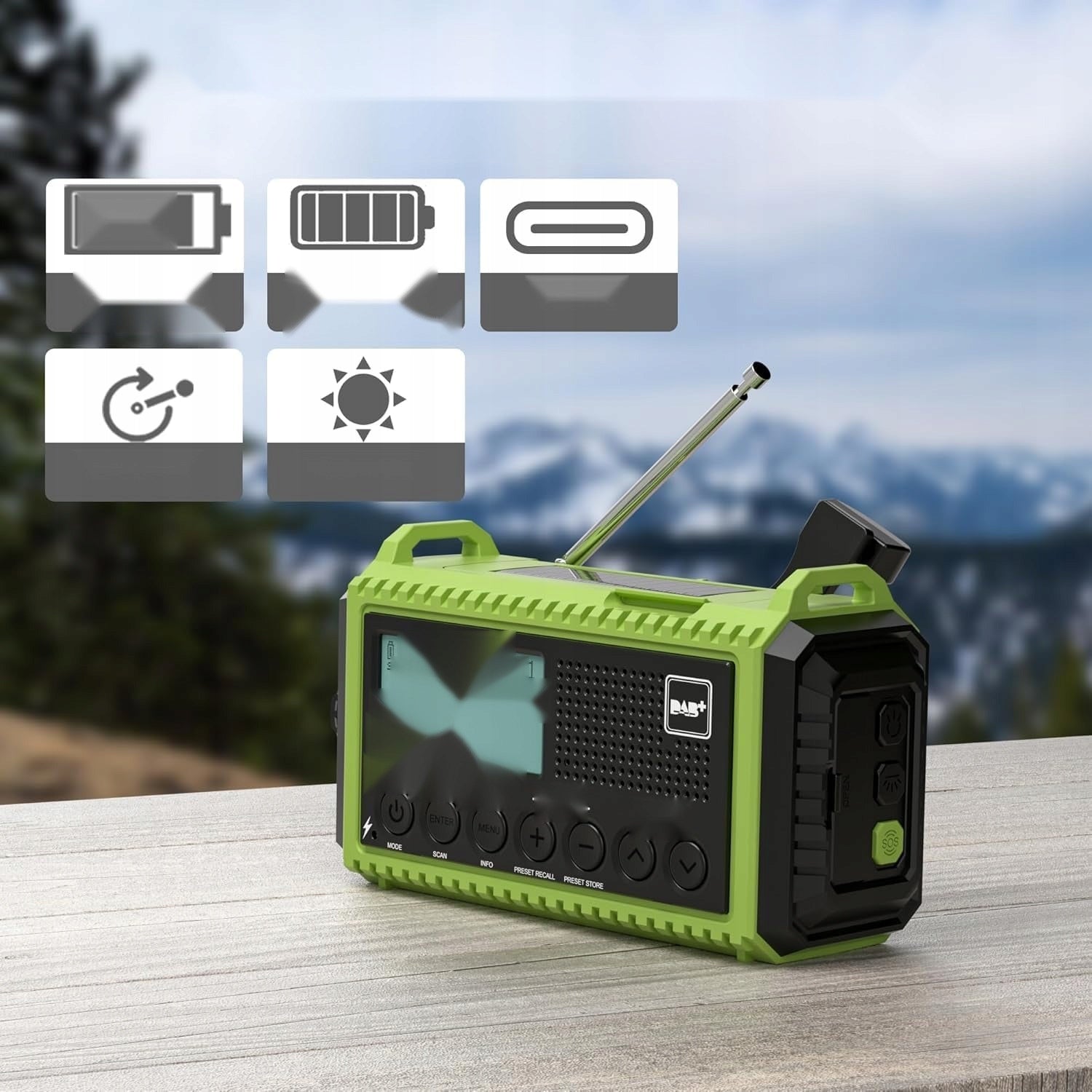 Digital Portable Dab fm with Solar Crank Battery Green Brand no brand