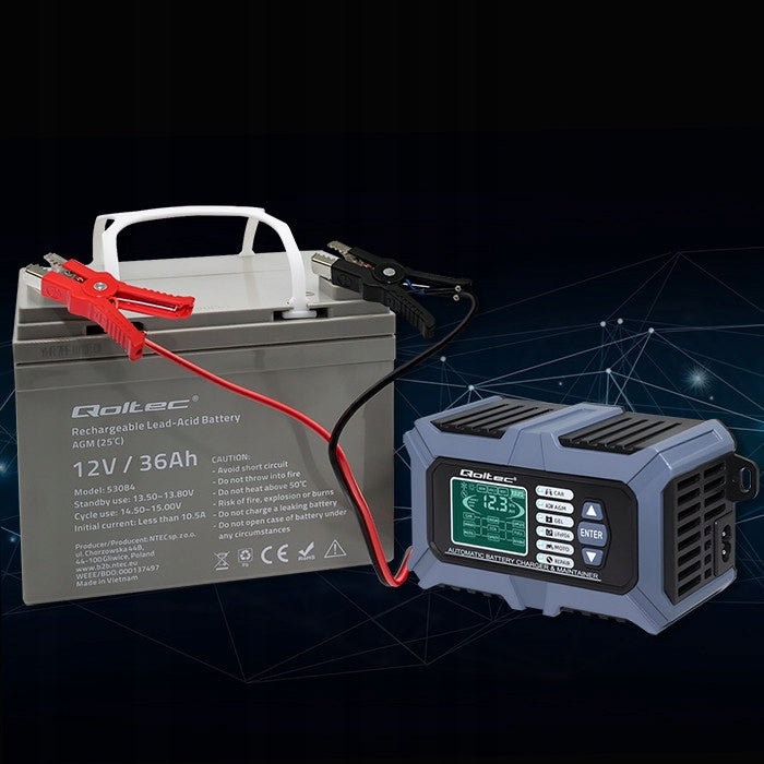 Digital Rectifier Battery Meter with 6A 12V Charger with Repair Function Brand Qoltec