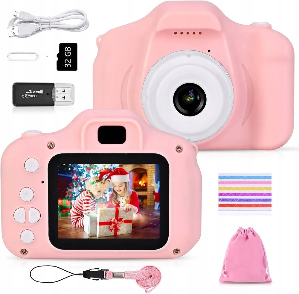 Digital camera for children Pink plus 32GB flash drive card