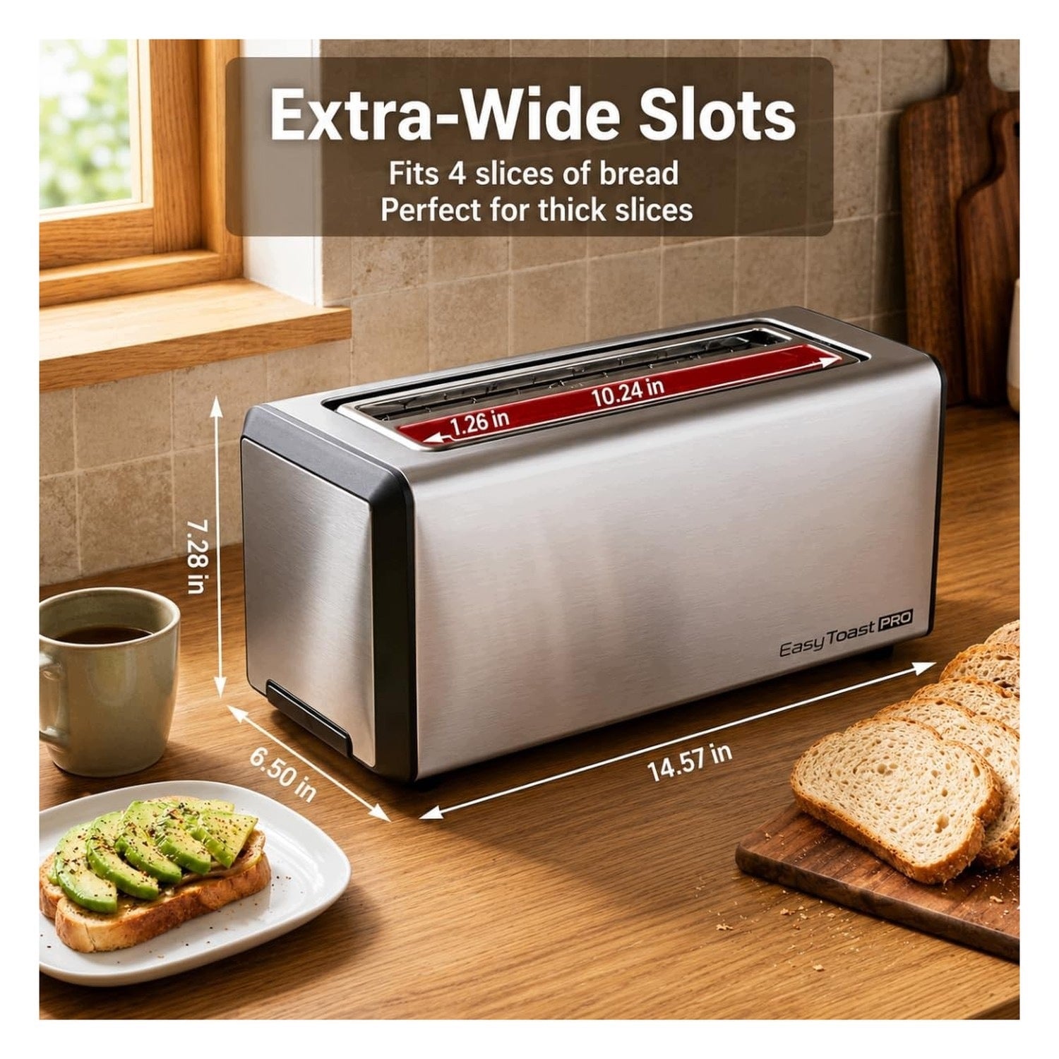 Digital toaster with long slots - with touch screen Dominant color red
