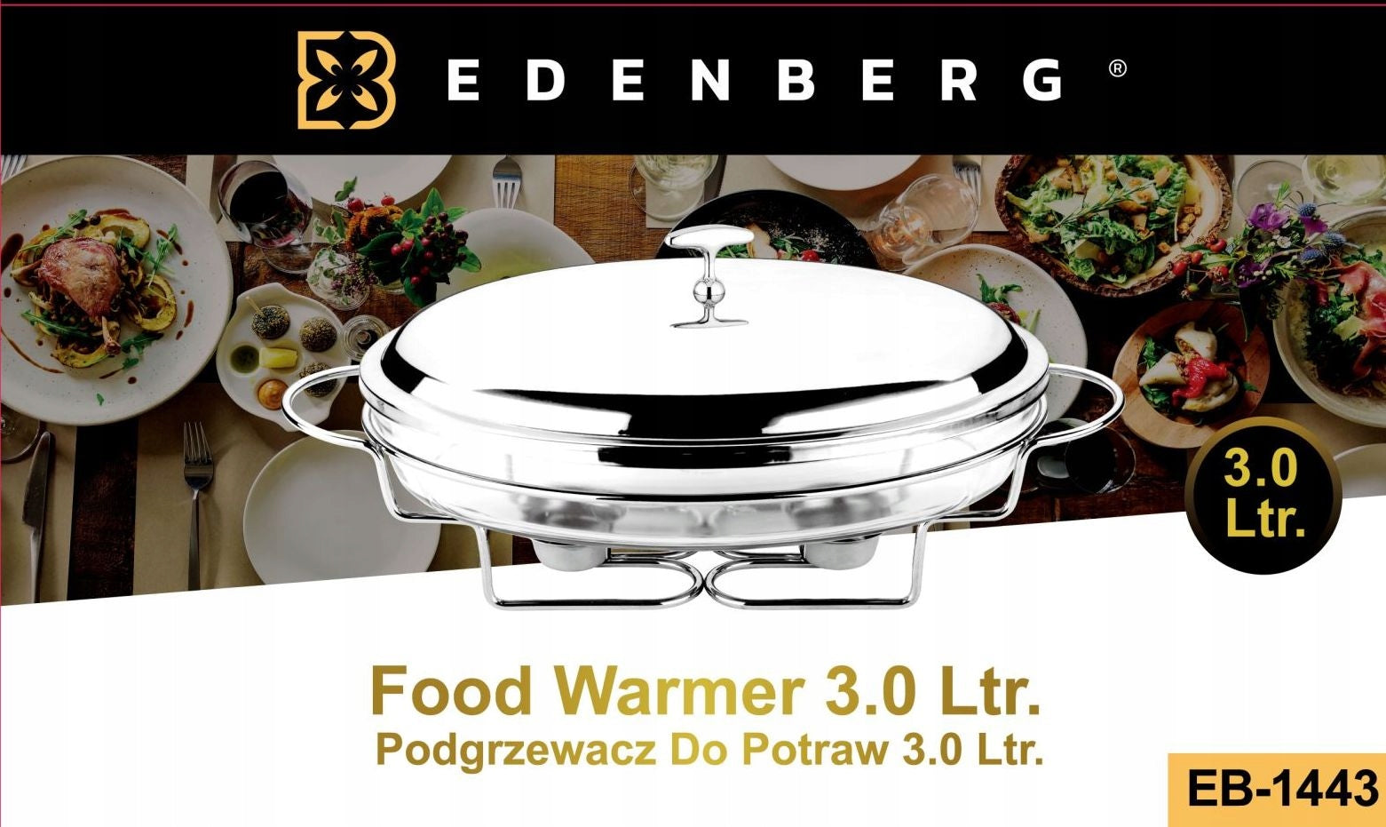 Dish Heater 3 L. Heat Resistant Glass Dish with Lid in Stand Manufacturer code EB-1443