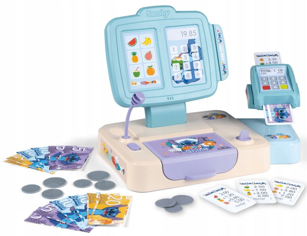 Disney STITCH cash register with card reader banknotes 26 accessories Smoby
