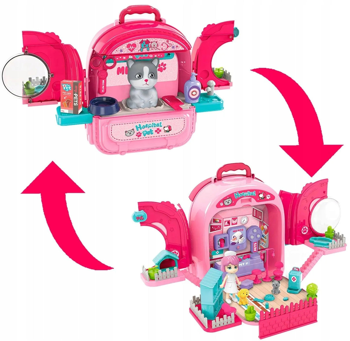 Dog Beauty Salon Animal Clinic Backpack Toy Set 3in1 DIY Packaging status original
