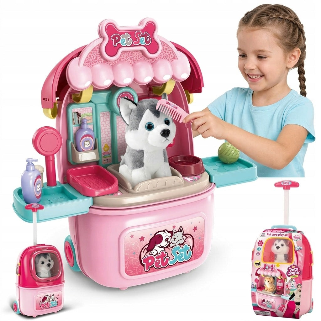 Dog Beauty Salon Animal Clinic Suitcase 3 In 1 Toy For Kids