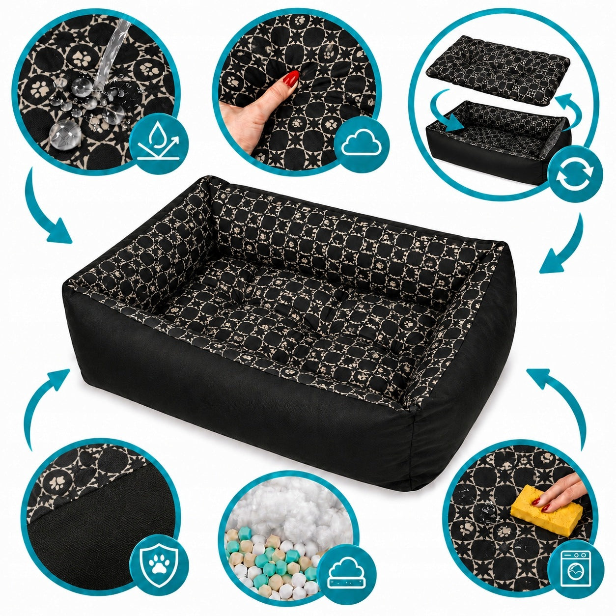 Dog Bed WATERPROOF Couch Removable Pillow 120x90 LOUIS BLACK Manufacturer code Legowisko dla psa wodoodporne posłanie kanapa