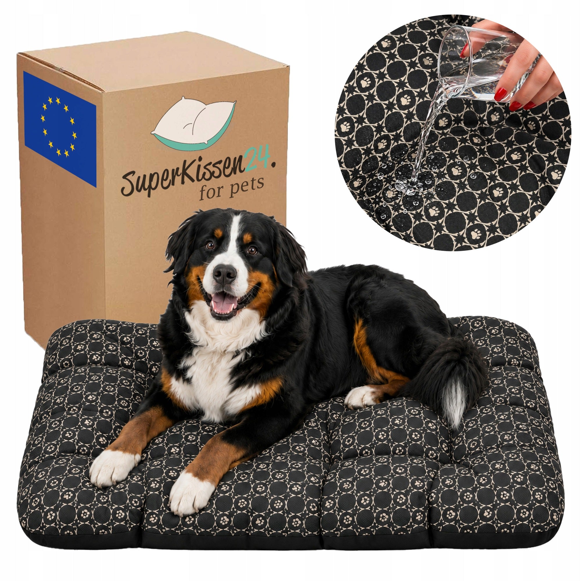 Dog Bed WATERPROOF Pillow Soft Bedding 100x70 LOUIS BLACK