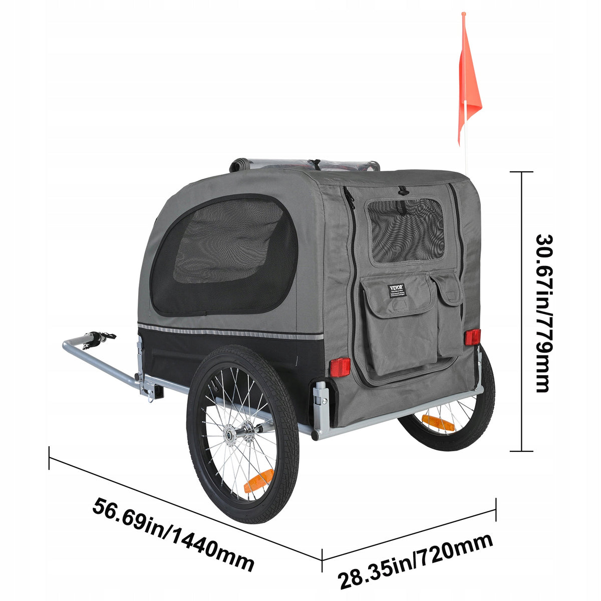 Dog Bike Trailer 88 lbs Folding with Wheels Coupler Reflectors Flag Brand Vevor