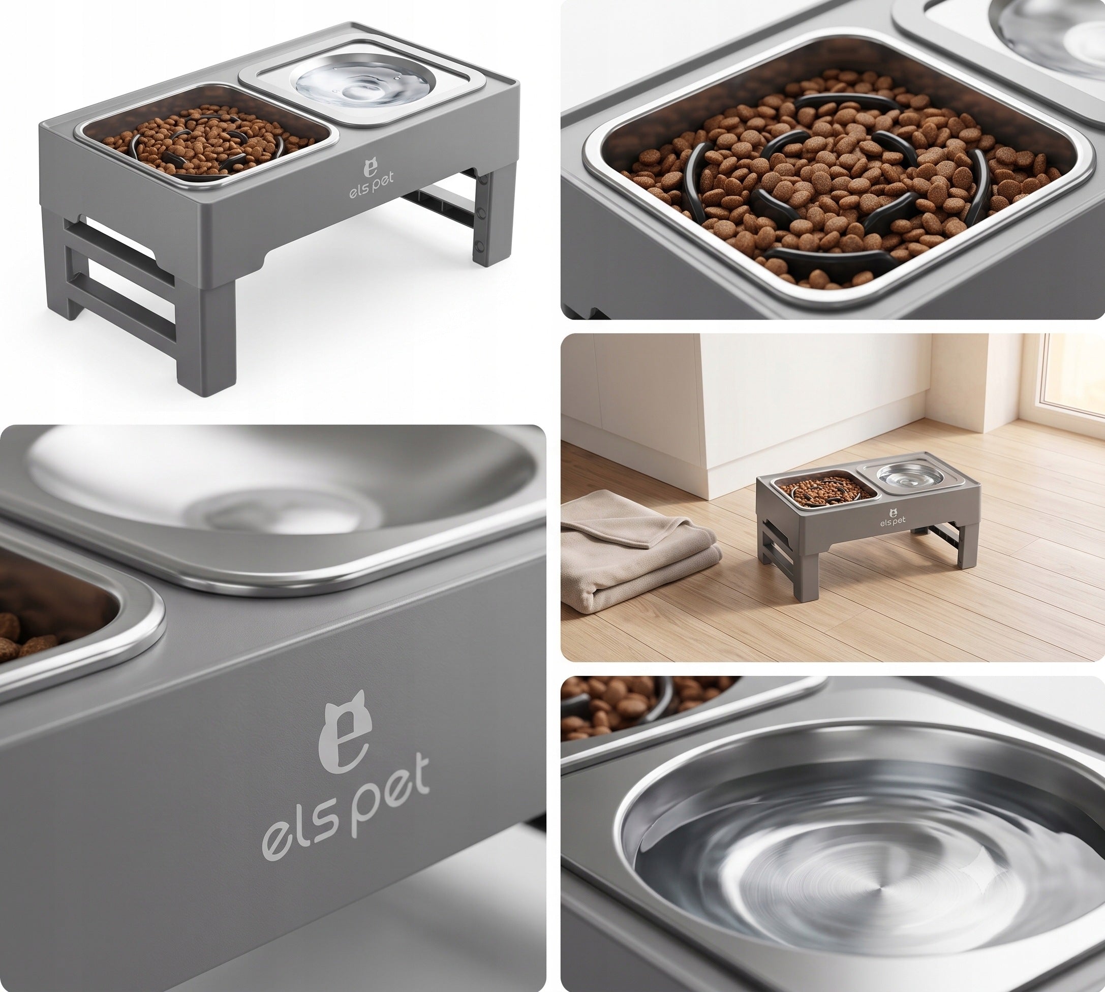 Dog Bowl Double Non-Spill Slowing Adjustable Stand Grey Manufacturer code Miska podwójna niechlapiąca ze stojakiem