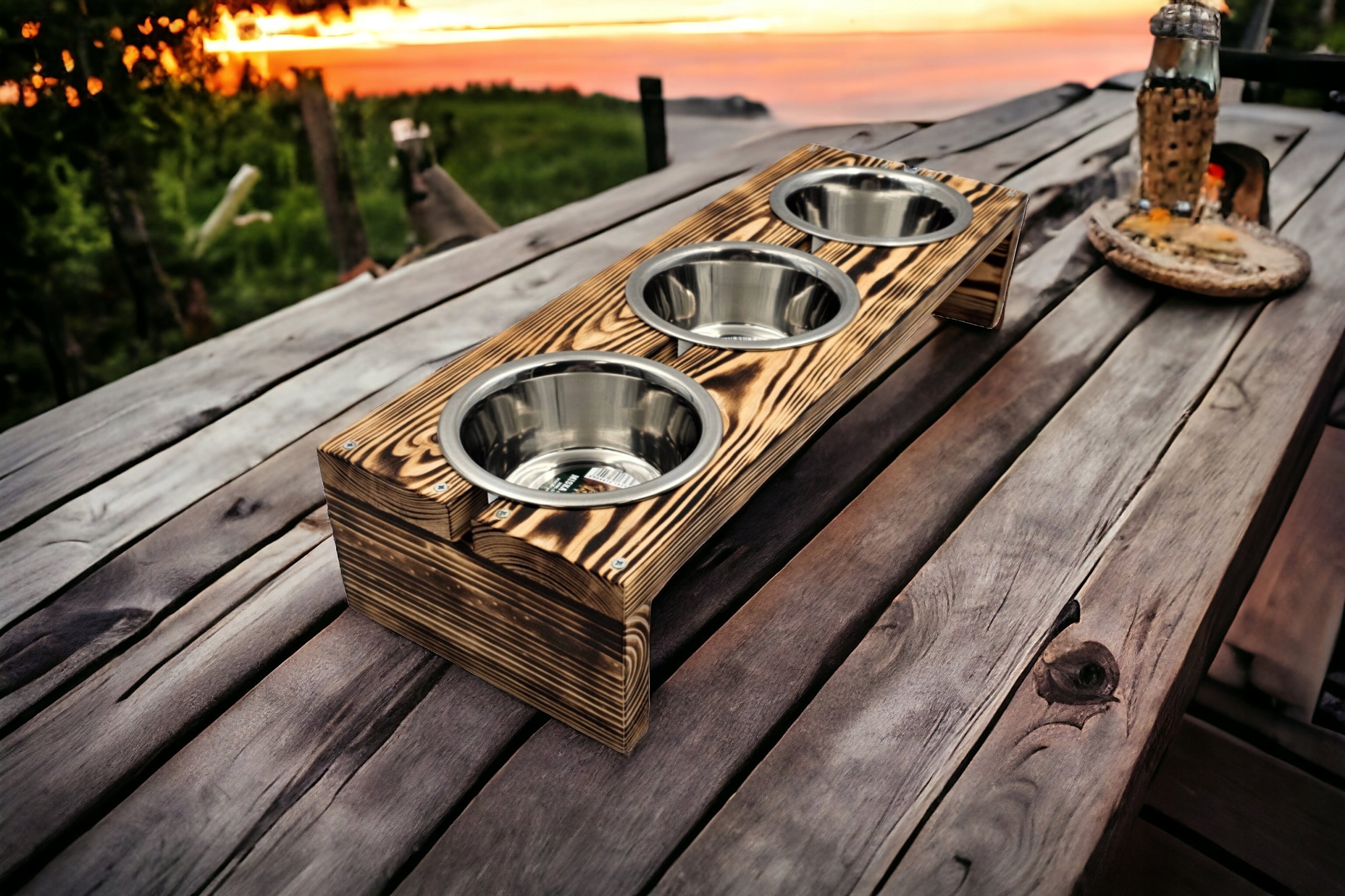 Dog Bowl Stand 900 ml Wooden Brand no brand