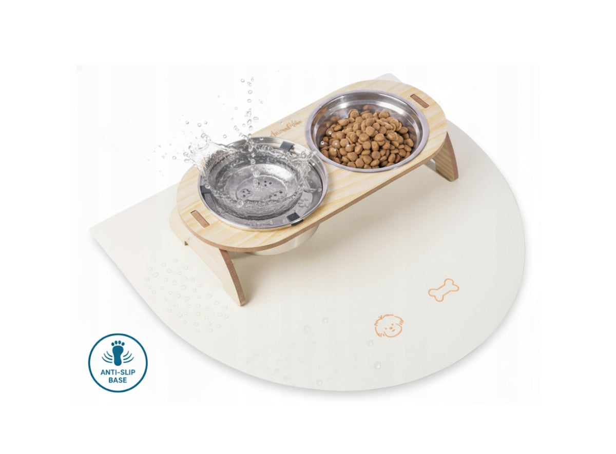 Dog Bowl on Wooden Stand Double Set 2x1L Metal Anti-CHLAP