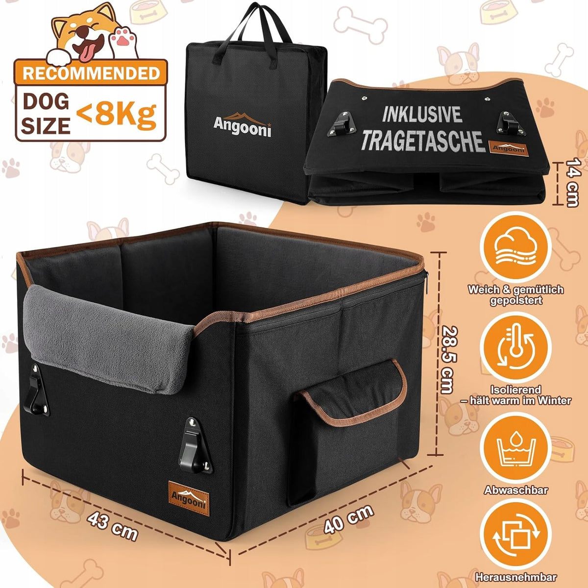 Dog Car Seat with Storage Pockets Manufacturer code angooni