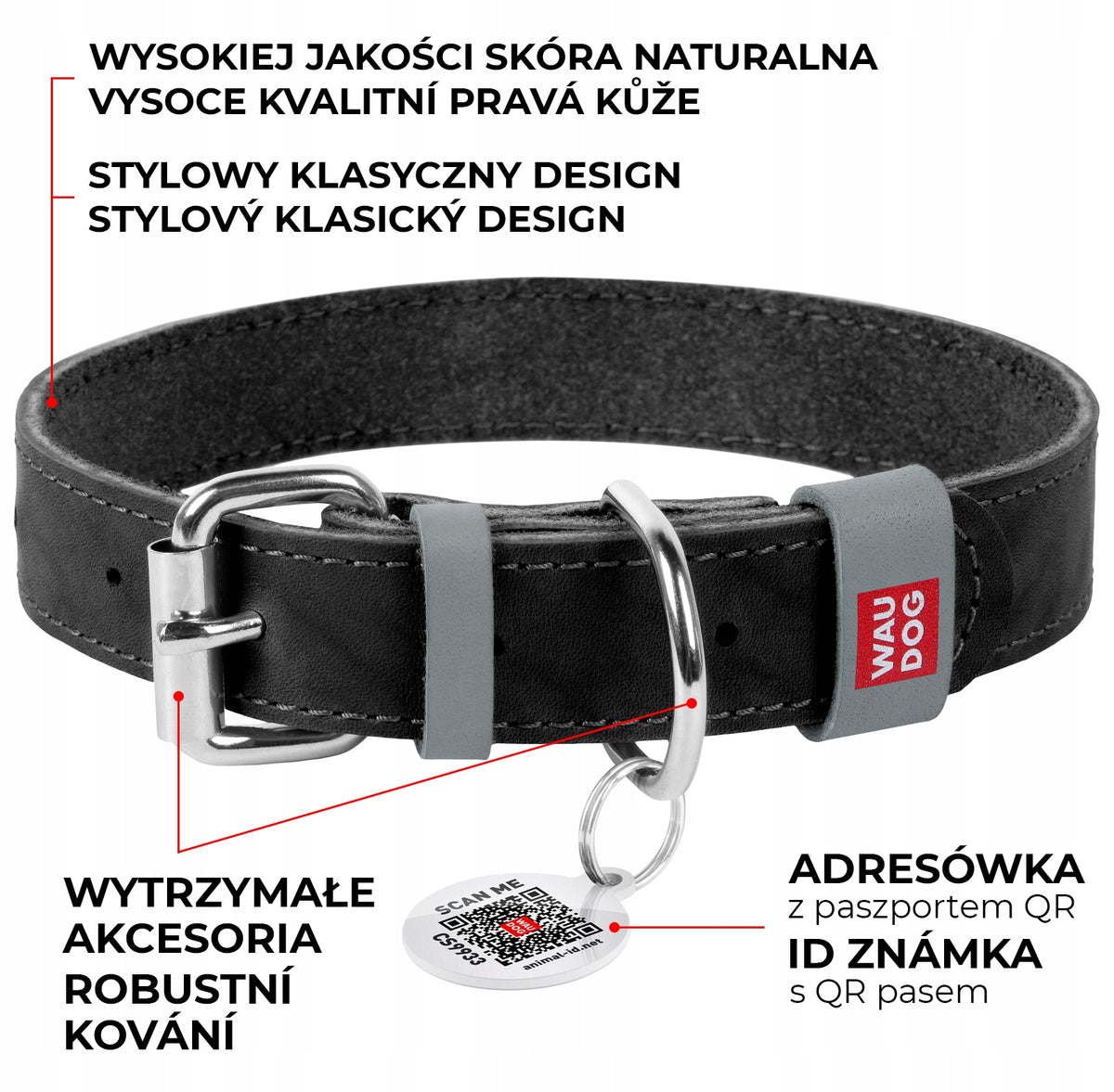 Dog Collar Leather Adjustable for Medium to Large Breeds Size L Manufacturer code 02186