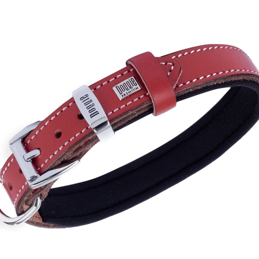 Dog Collar Leather Dog Paws Soft Lining 2x35-40cm Red Packaging status original