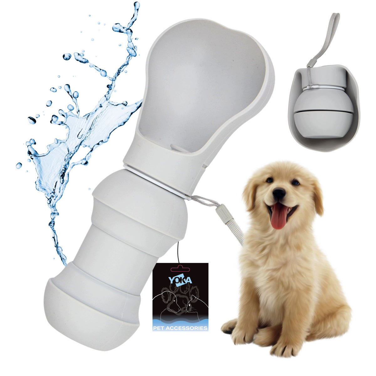 Dog Folding Silicone Travel Bottle with Water Bowl 500ml