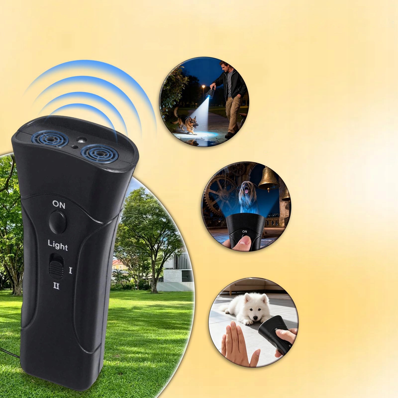 Dog Repellent Ultrasonic Loud Powerful 130dB MP036 3in1 LED Trainer Manufacturer code Ultradźwiękowy Odstraszacz Psów