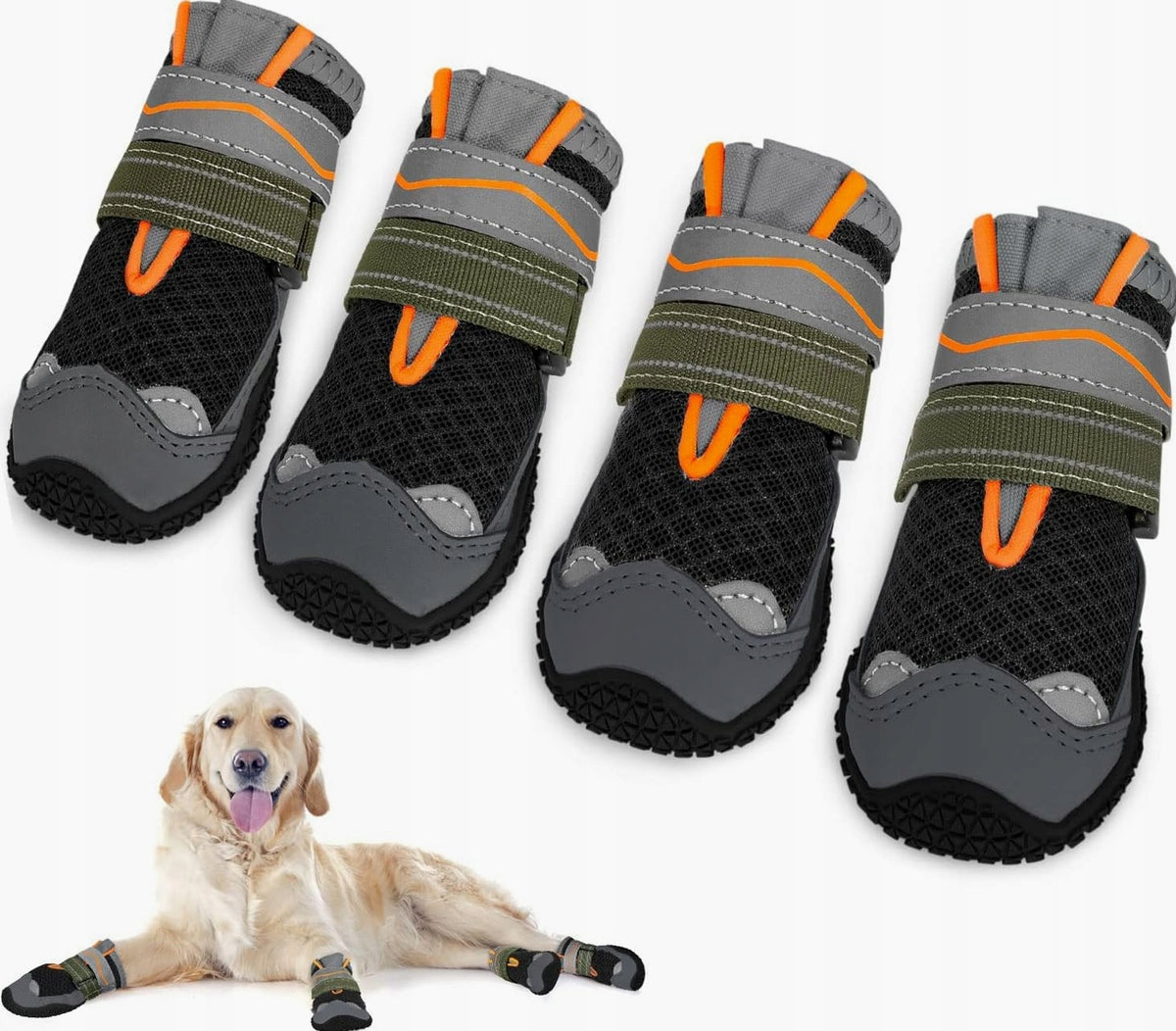 Dog Shoes 4 Pieces Non-Slip Breathable Adjustable Reflective