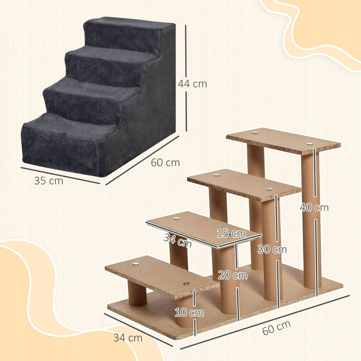Dog Stairs 4-Stage Removable Cover 44 cm Grey Maximum load 25 kg