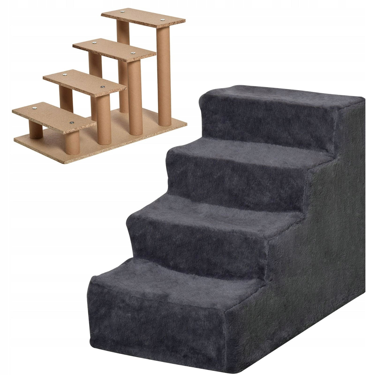 Dog Stairs 4-Stage Removable Cover 44 cm Grey