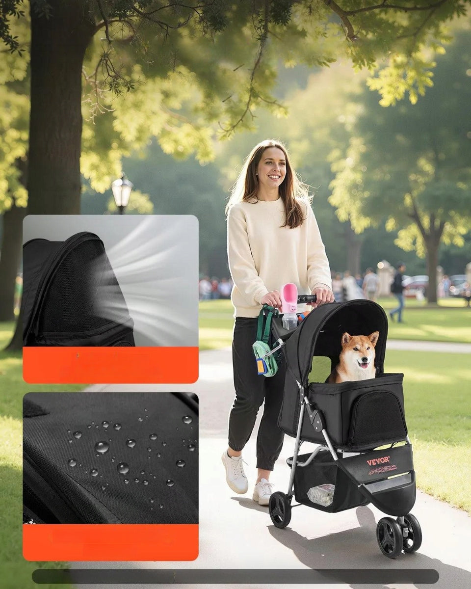 Dog Stroller Folding 16kg - 3 Wheels with Travel Brake for Walking Brand Vevor