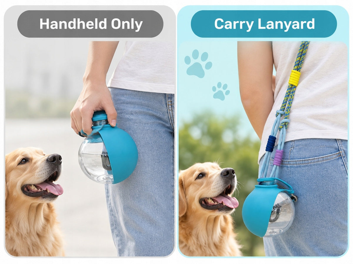 Dog Water Bottle with Lanyard, Blue Packaging status original