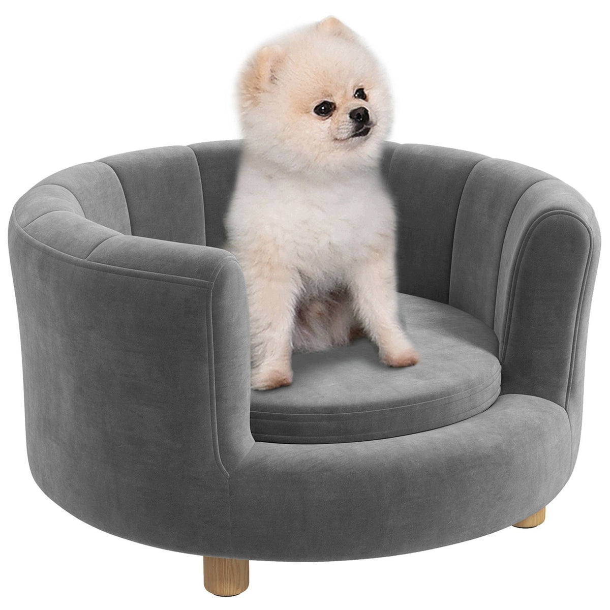 Dog and cat bed, wooden legs, grey
