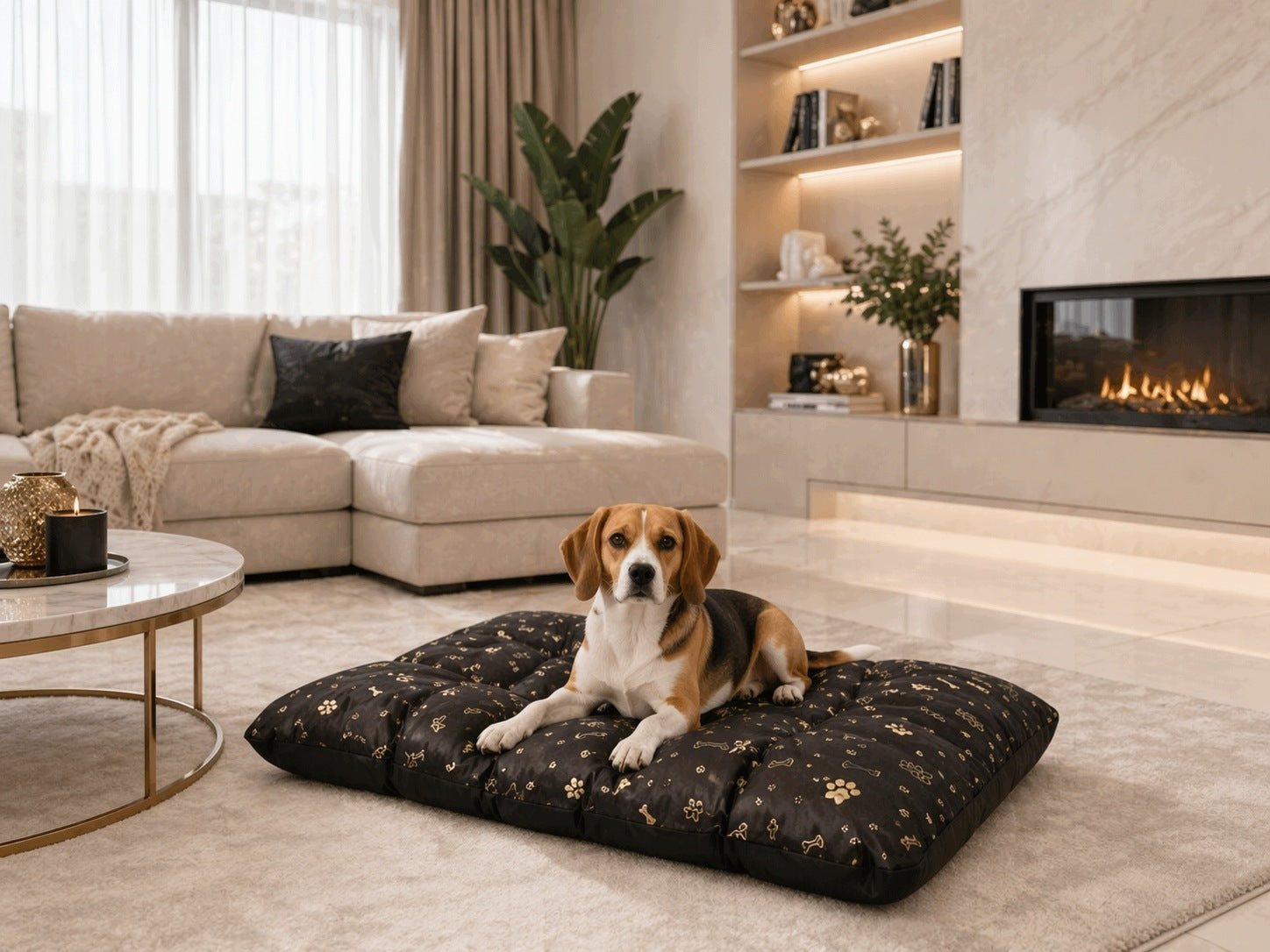 Dog bed pillow PRESTIGE 120x80 cm waterproof bones gold Manufacturer code PODPRES120/80KOSCIZLOBuySpace