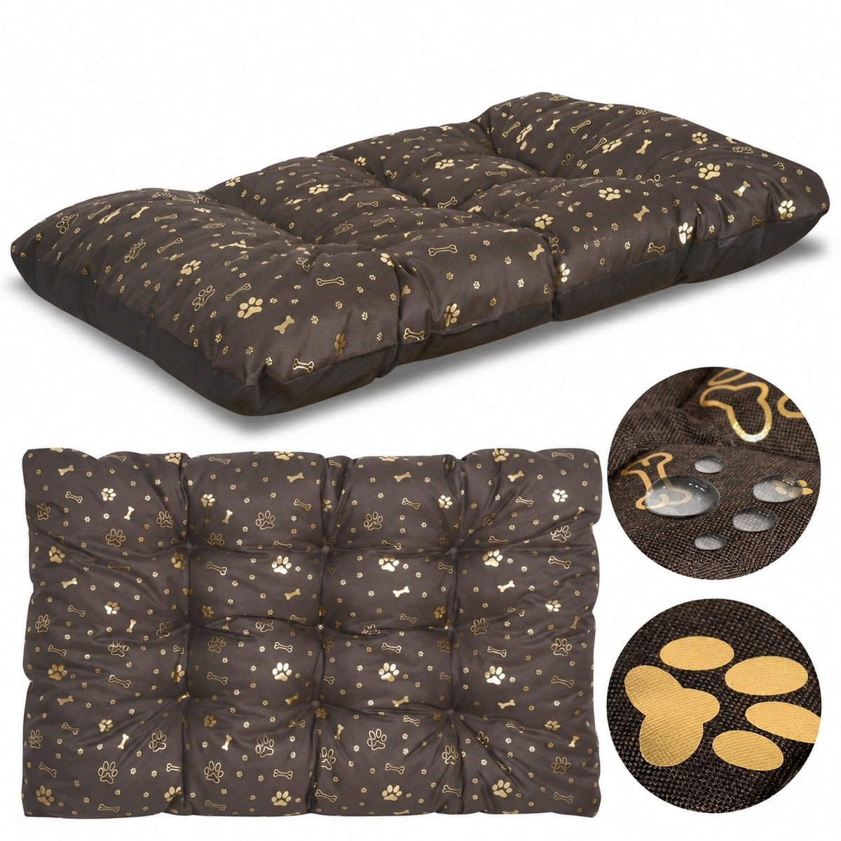 Dog bed pillow PRESTIGE 120x80 cm waterproof bones gold