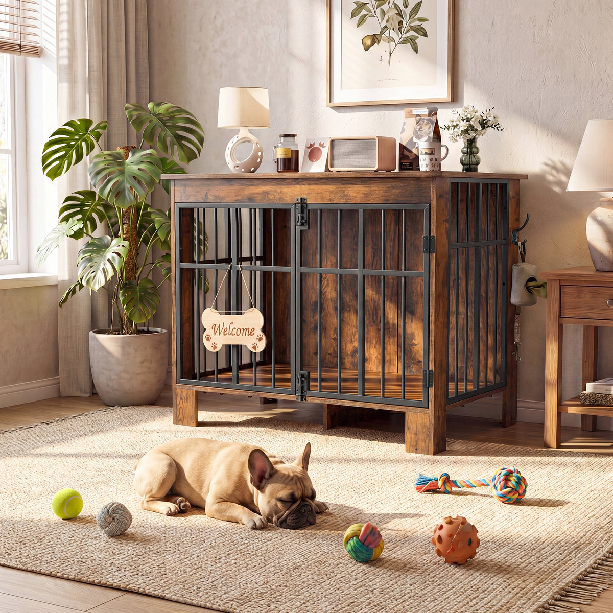 Dog cage Lockable Household with entrance Kennel Cage 85x55x75cm Burnt Wood Packaging status original
